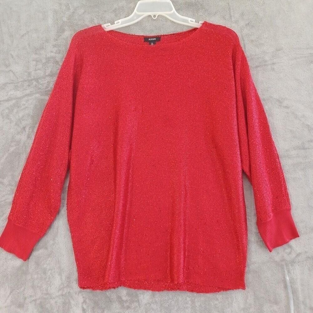 XL Knit Red Sweater Sequins Alfani Boat Neck 3/4‎ Sleeves Stretch Party Evening